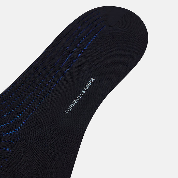 Navy and Blue Yarn Striped Wool Mid-length Socks Image 2