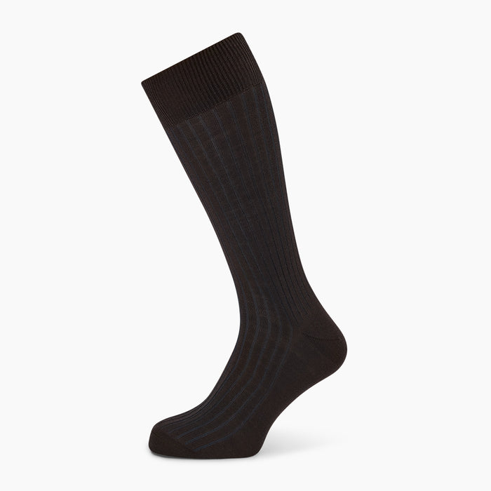 Dark Chocolate and Blue Yarn Striped Wool Mid-length Socks Image 4