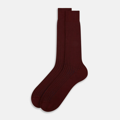 Burgundy and Blue Yarn Striped Wool Mid-length Socks Image 1