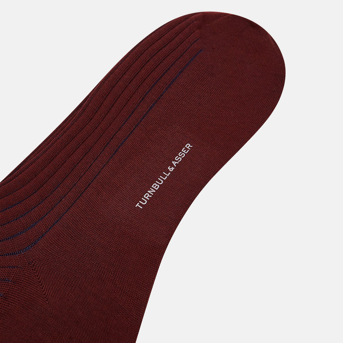 Burgundy and Blue Yarn Striped Wool Mid-length Socks Image 2