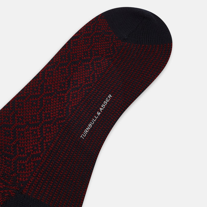 Burgundy and Navy Diamond Wool Long Socks Image 2