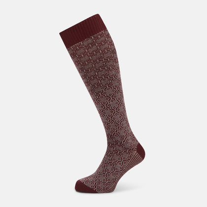 Wine and Grey Diamond Wool Long Socks
