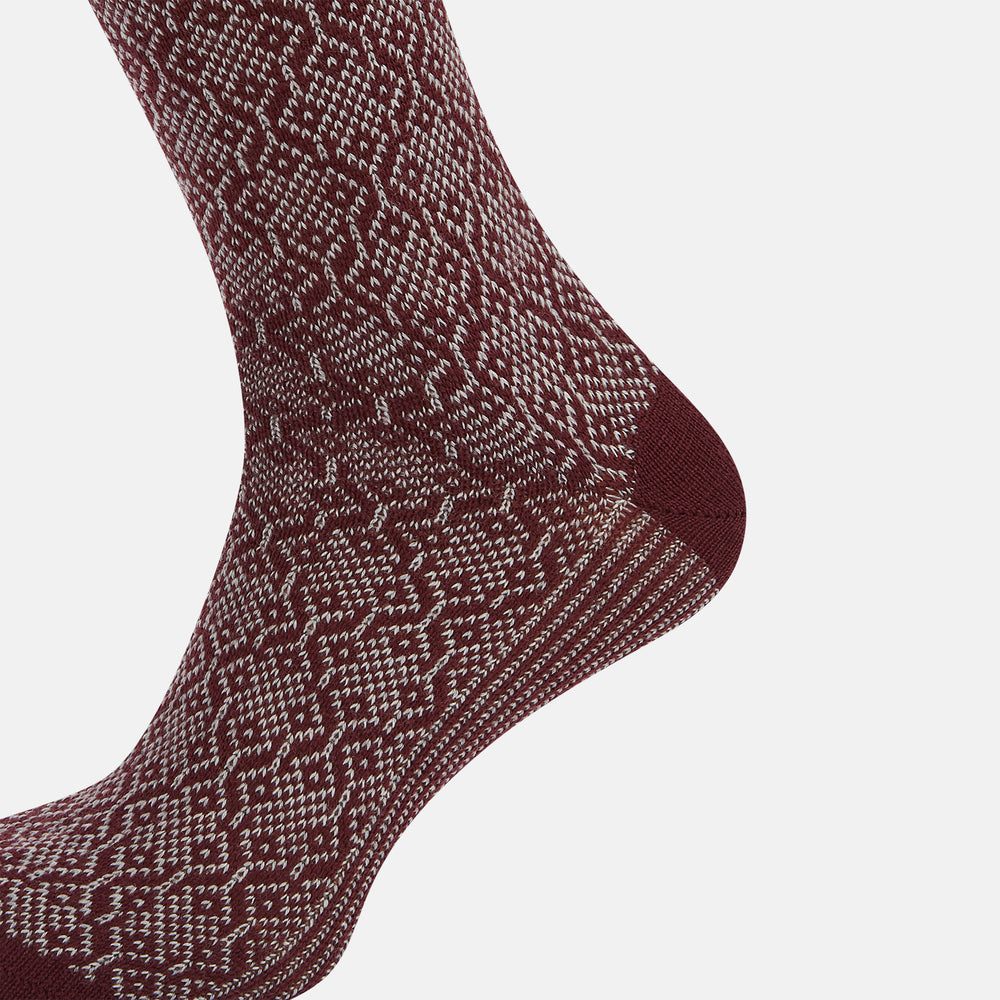 SOCKS WOOL DIAMOND DESIGN LONG WINE/ LIGHT GREY 13