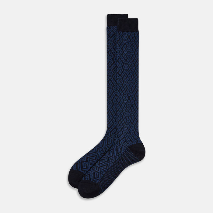 Denim Navy Motif Wool Long Socks Image 1