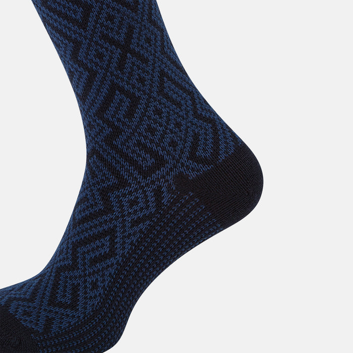 Denim Navy Motif Wool Long Socks Image 3