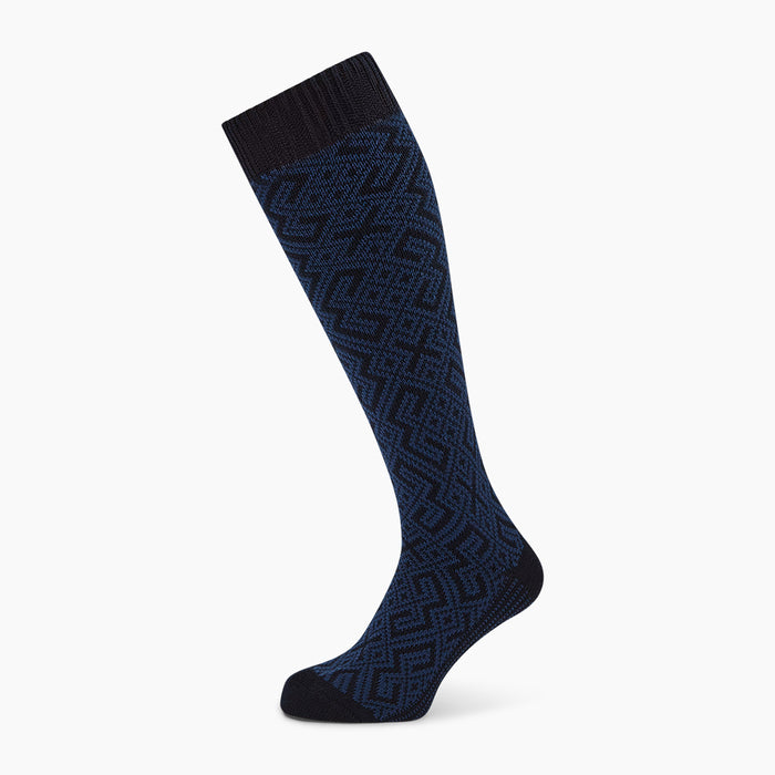 Denim Navy Motif Wool Long Socks Image 4