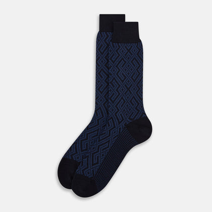 Navy Diamond Wool Mid-length Socks Image 1