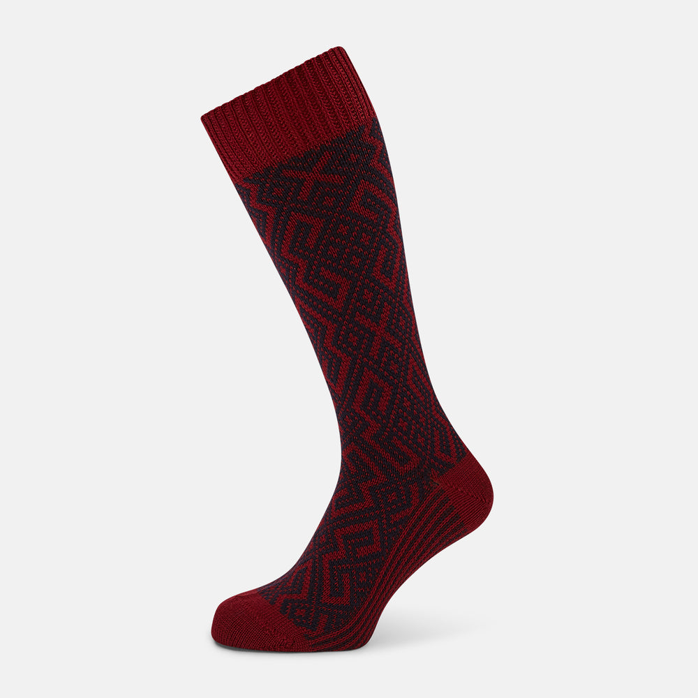 Burgundy and Navy Diamond Wool Mid-length Socks 13