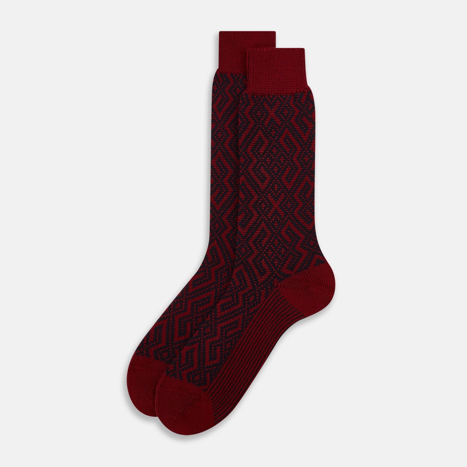 View 2 of product Burgundy and Navy Diamond Wool Mid-length Socks 13