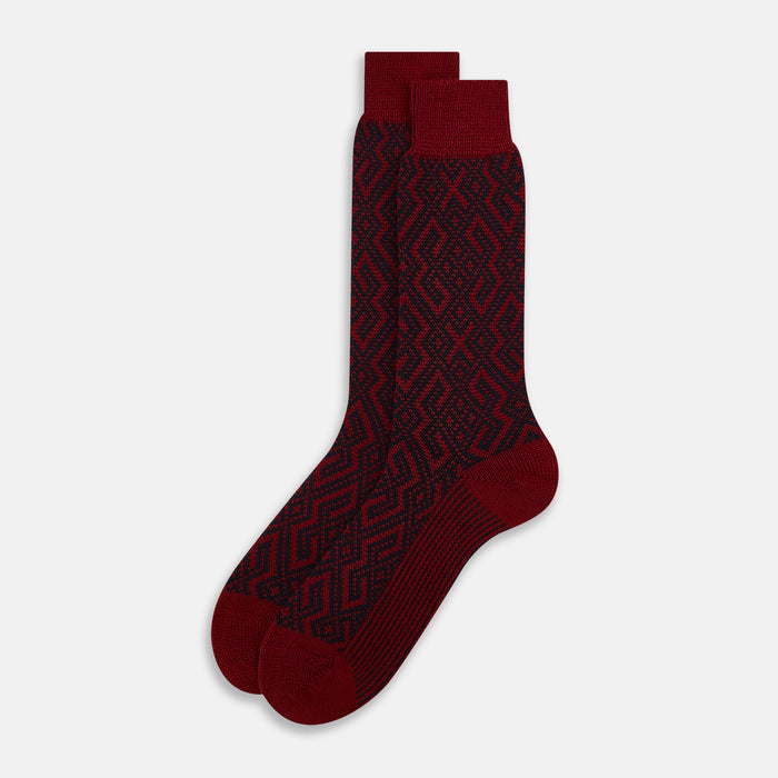 Burgundy and Navy Diamond Wool Mid-length Socks Image 1