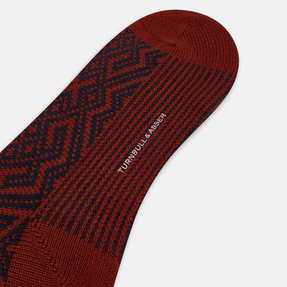 Burgundy and Navy Diamond Wool Mid-length Socks Image 2