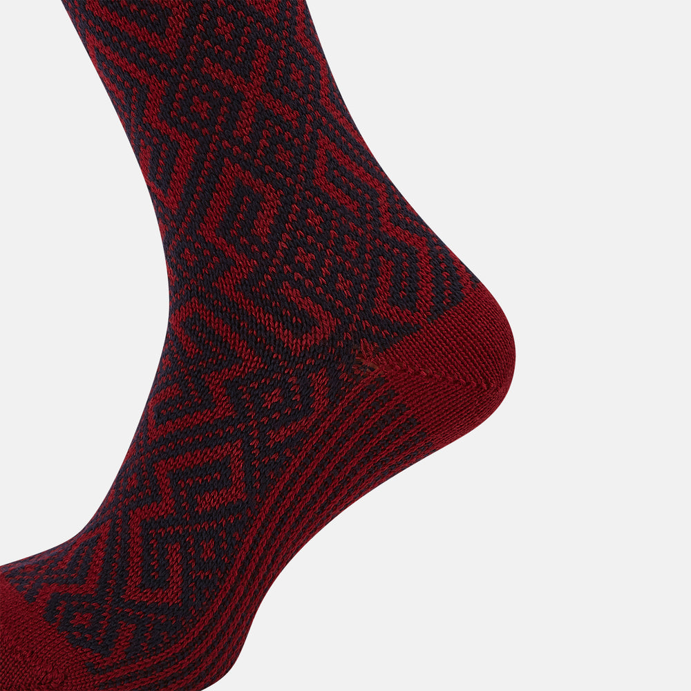 Burgundy and Navy Diamond Wool Mid-length Socks 13