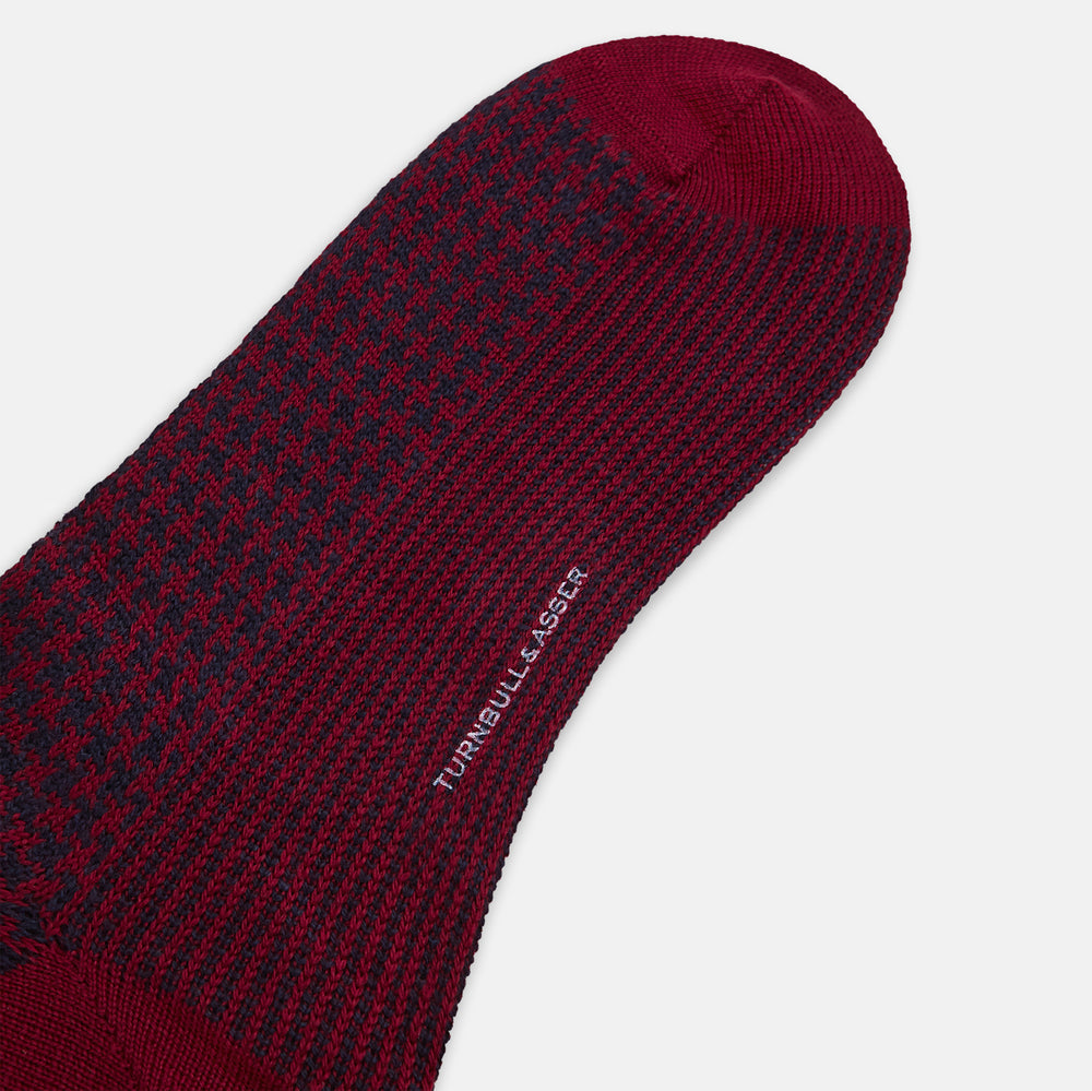 Red and Navy Motif Cashmere Long Socks 13