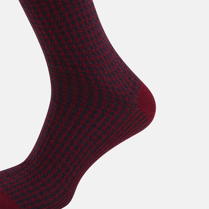 Red and Navy Motif Cashmere Long Socks Image 3