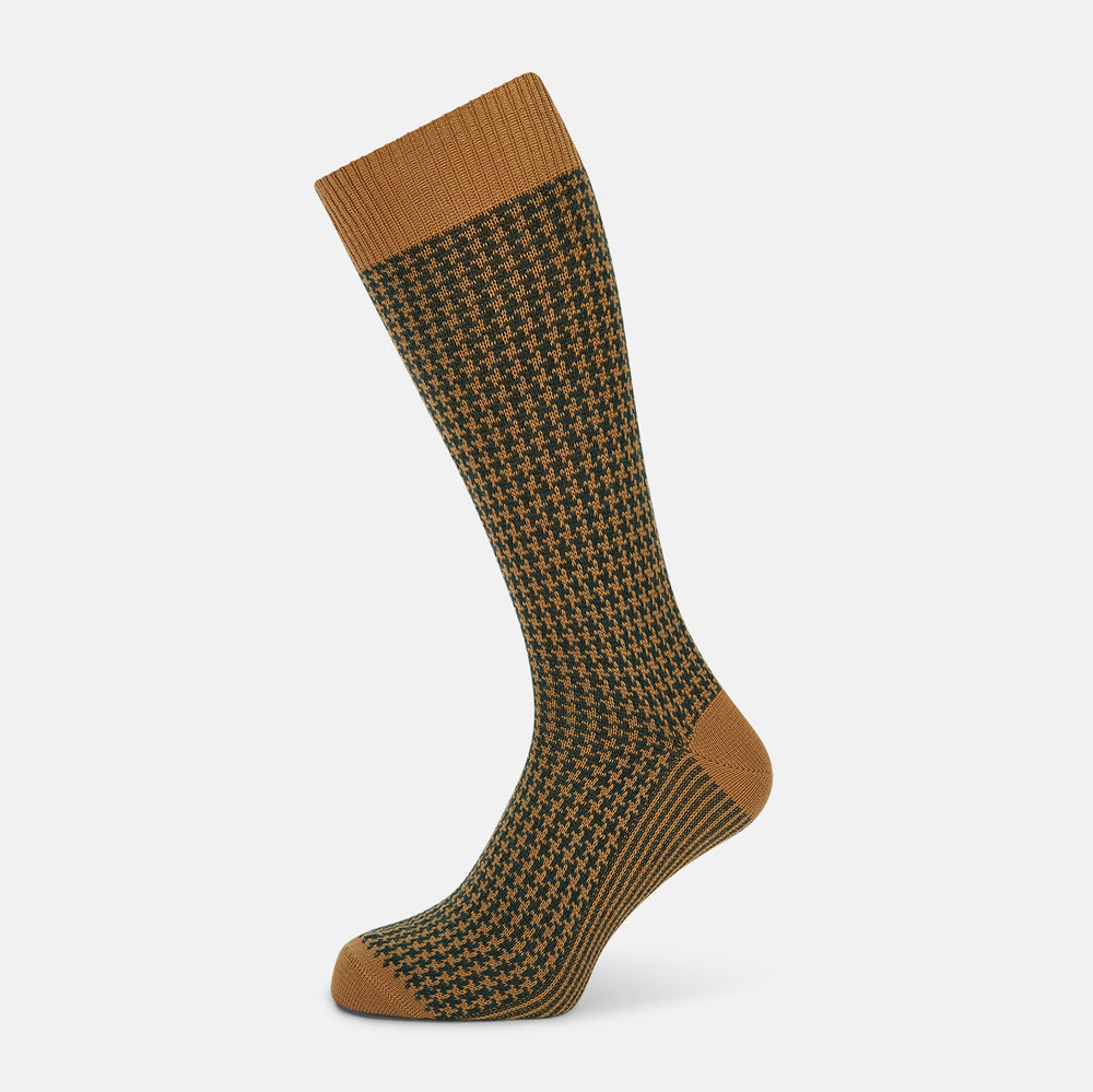 Forest Green & Peanut Motif Wool Mid-length Socks 10.5