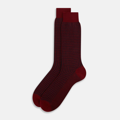Red and Navy Motif Wool Mid-length Socks Image 1