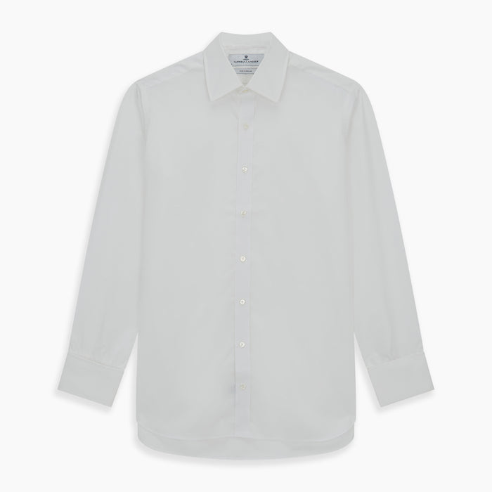 Plain White Cotton Shirt with T&A Collar and Double Cuffs Image 4