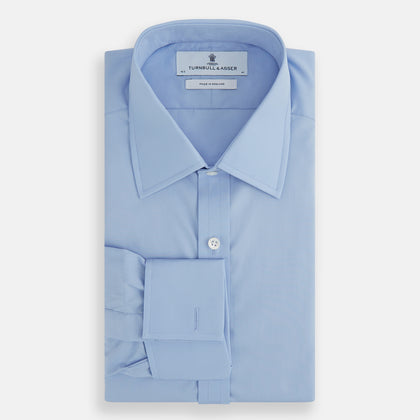Blue Cotton Shirt with T&A Collar and Double Cuffs Image 3