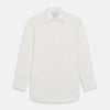 View 1 of product The Turnbull & Asser Cream Silk Mayfair Shirt features long sleeves, a classic collar, button-down front, and buttoned cuffs, shown laid flat on a white background.