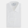 View 5 of product The Turnbull & Asser Plain White Cotton Shirt features a T&A collar, 3-button cuffs, and a timeless minimalist design, shown on a plain white background.