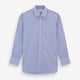 The Turnbull & Asser Blue Bengal Stripe Shirt features a T&A collar, 3-button cuffs, and classic blue and white vertical stripes, shown neatly laid flat against a white background.
