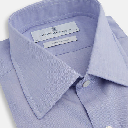 Blue End-on-End Cotton Shirt with T&A Collar and 3-Button Cuffs Image 1