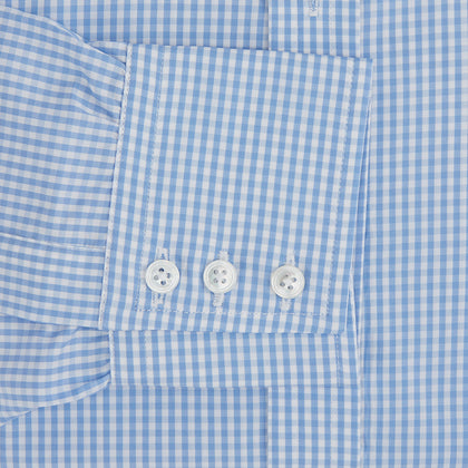 Light Blue Gingham Check Shirt with T&A Collar and 3-Button Cuffs Image 3