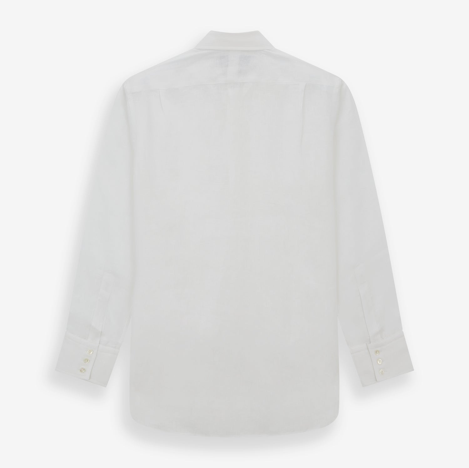 View 5 of product The Turnbull & Asser White Linen Shirt features a T&A collar and 3-button cuffs—an essential summer staple, shown here laid flat on a white background.
