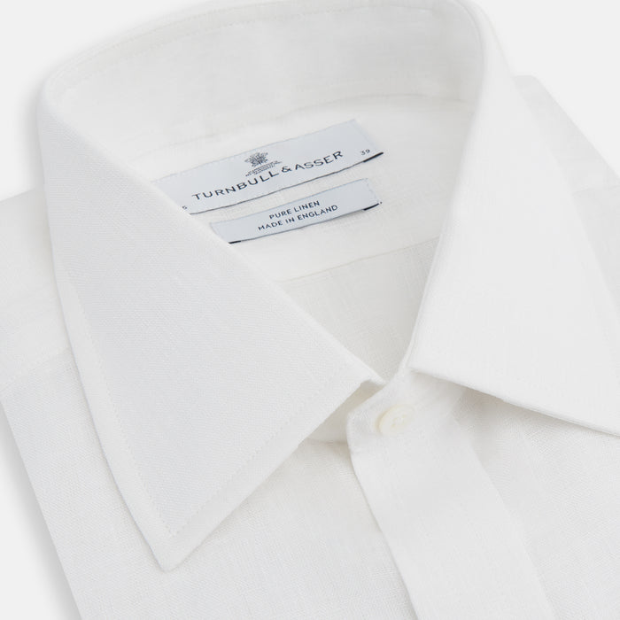 White Linen Shirt with T&A Collar and 3-Button Cuffs Image 1