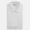 View 5 of product The Turnbull & Asser White Sea Island Quality Cotton Shirt features a T&A collar and double cuffs, crafted from premium cotton and shown laid flat against a white background.