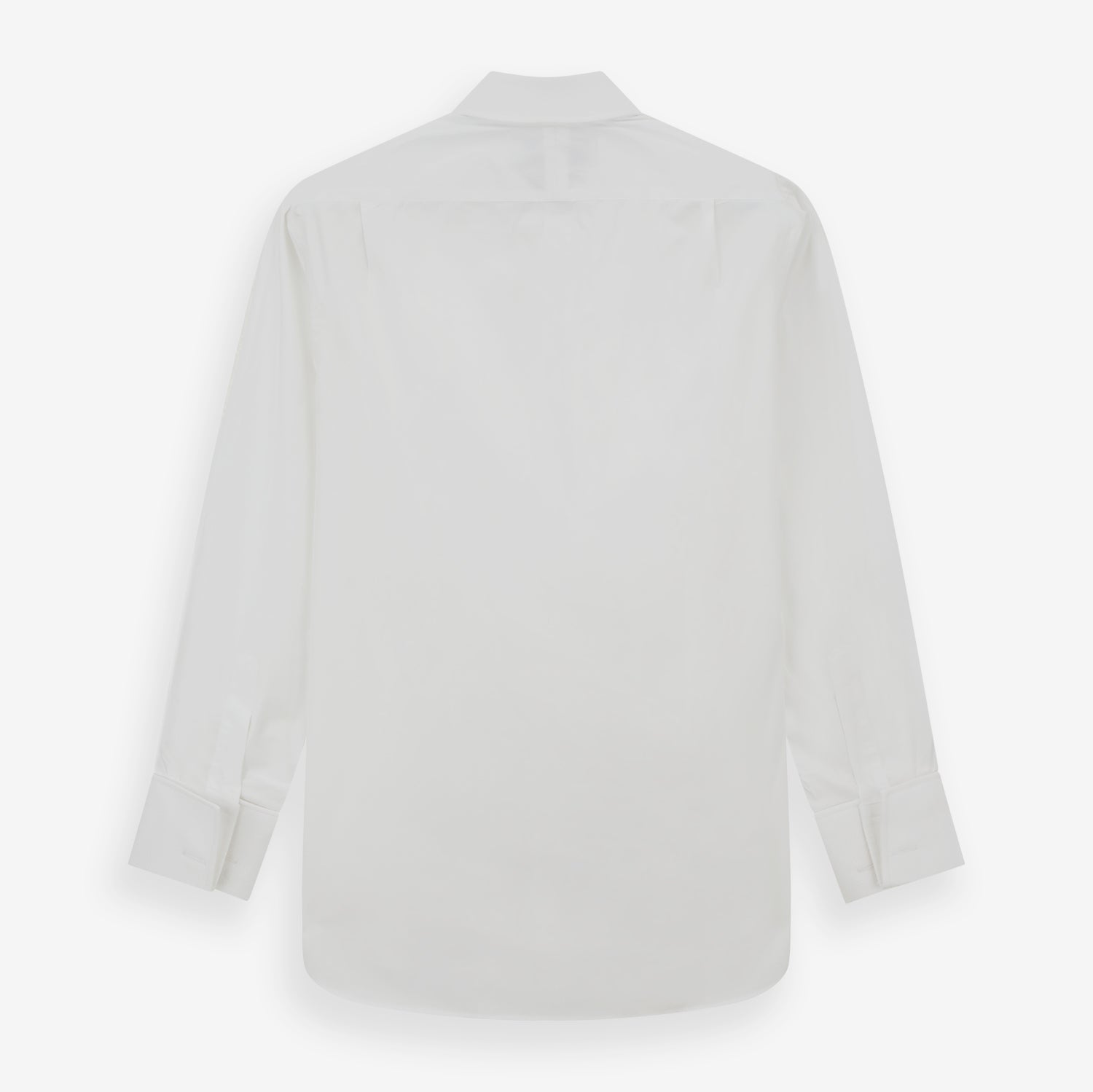 View 5 of product The Turnbull & Asser White Marcella Dress Shirt features a T&A collar, double cuffs, a classic bib front, and a button-down design—ideal for formal occasions. Displayed against a plain white background.