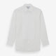 The Turnbull & Asser White Marcella Dress Shirt features a T&A collar, double cuffs, a classic bib front, and a button-down design—ideal for formal occasions. Displayed against a plain white background.