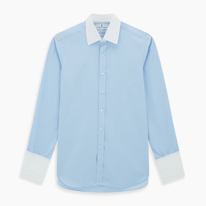 Light Blue End-on-End Shirt with Contrast T&A Collar and Double Cuffs Image 5