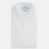 View 5 of product The White Royal Oxford Cotton Shirt by Turnbull & Asser features a button-down collar and 3-button cuffs—ideal for minimalist looks. Shown against a plain white background.