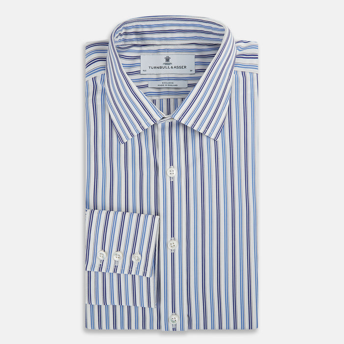 Blue and Navy Multi Stripe Mayfair Shirt Image 4