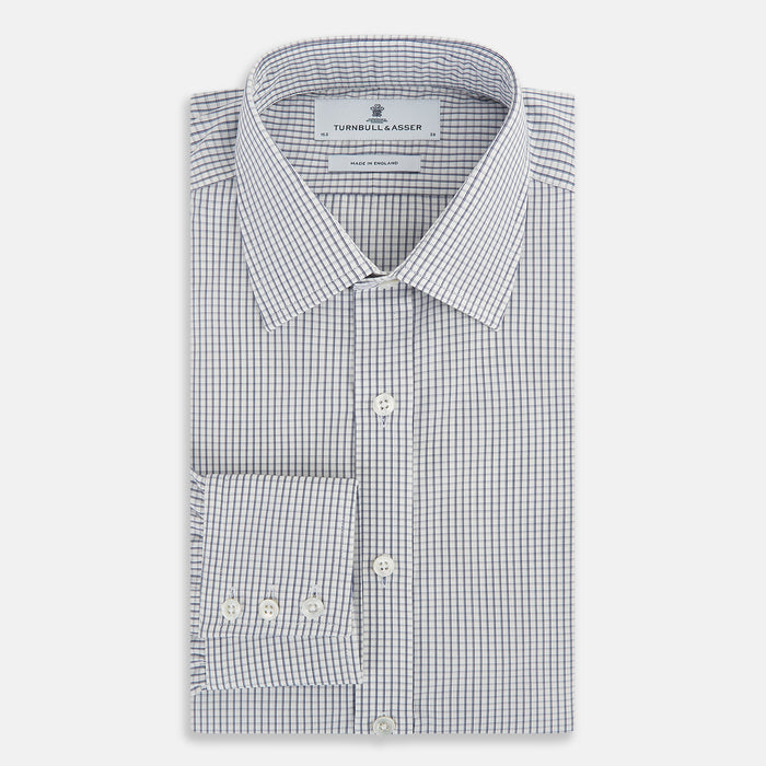 Navy Tattersall Check Mayfair Shirt Image 4