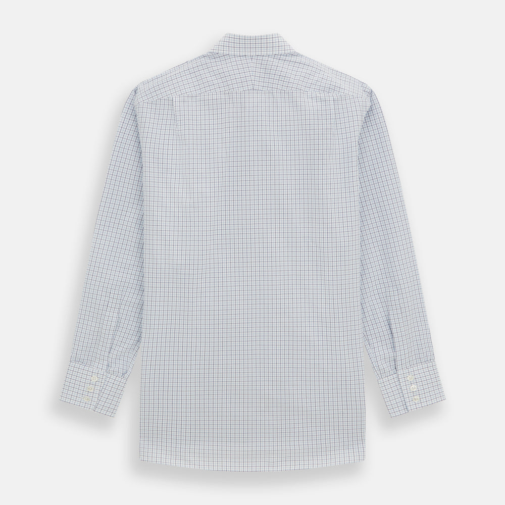 The Blue Double Graph Check Mayfair Shirt by Turnbull & Asser is a long-sleeved, classic-collar, button-up made from organic cotton with a left chest pocket, shown on a white background.