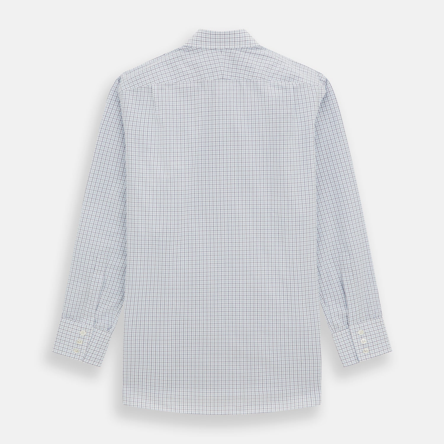 View 5 of product The Blue Double Graph Check Mayfair Shirt by Turnbull & Asser is a long-sleeved, classic-collar, button-up made from organic cotton with a left chest pocket, shown on a white background.