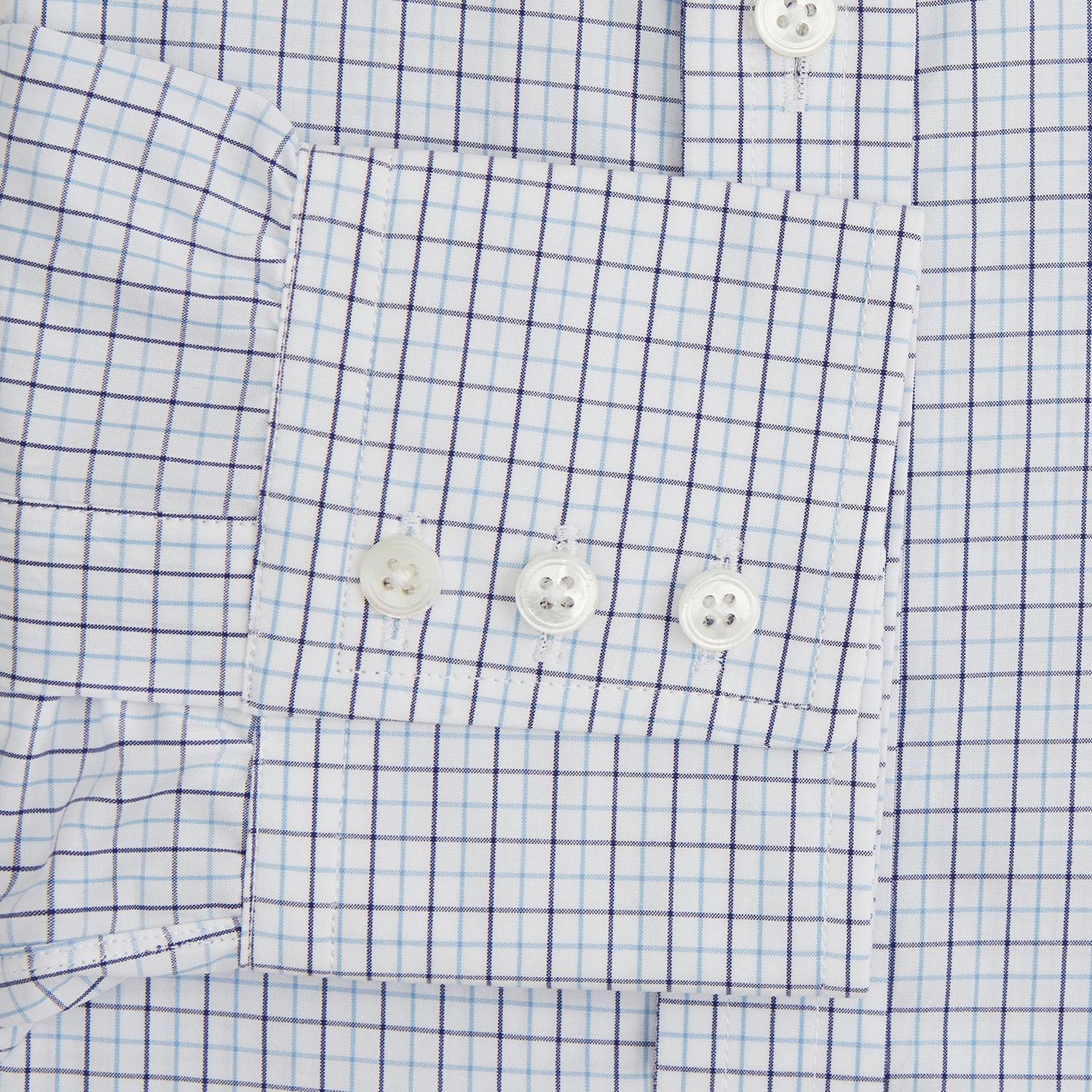 View 3 of product The Blue Double Graph Check Mayfair Shirt by Turnbull & Asser is a long-sleeved, classic-collar, button-up made from organic cotton with a left chest pocket, shown on a white background.