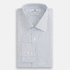 View 4 of product The Blue Double Graph Check Mayfair Shirt by Turnbull & Asser is a long-sleeved, classic-collar, button-up made from organic cotton with a left chest pocket, shown on a white background.