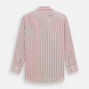 View 5 of product The Red Multi Track Stripe Mayfair Shirt by Turnbull & Asser is a long-sleeved, collared button-up featuring vertical red stripes on white and horizontal red stripes on the cuffs.