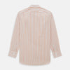 View 6 of product The Orange Graph Overlay Check Mayfair Shirt by Turnbull & Asser is a long-sleeved organic cotton button-up with orange and white stripes, a collar, and wide cuffs—ideal for elevating your wardrobe. Shown against a white background.