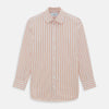 View 1 of product The Orange Graph Overlay Check Mayfair Shirt by Turnbull & Asser is a long-sleeved organic cotton button-up with orange and white stripes, a collar, and wide cuffs—ideal for elevating your wardrobe. Shown against a white background.