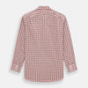 View 5 of product The Red Graph Overlay Check Mayfair Shirt by Turnbull & Asser is a long-sleeved, button-up shirt with a white base and red check pattern, featuring a collar and buttoned cuffs. Displayed on a plain white background.