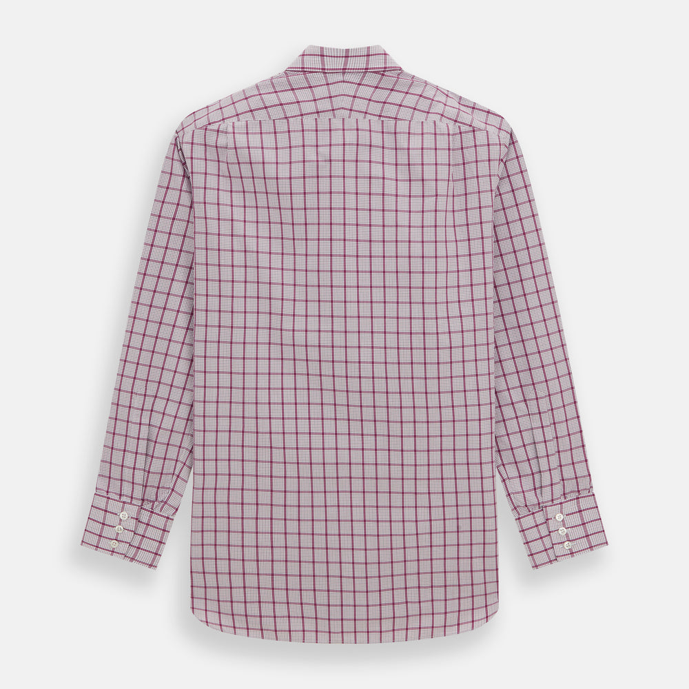 The Turnbull & Asser Purple Graph Overlay Check Mayfair Shirt is a long-sleeve, button-up shirt with a check pattern, classic collar, and buttoned cuffs, displayed against a plain white background.