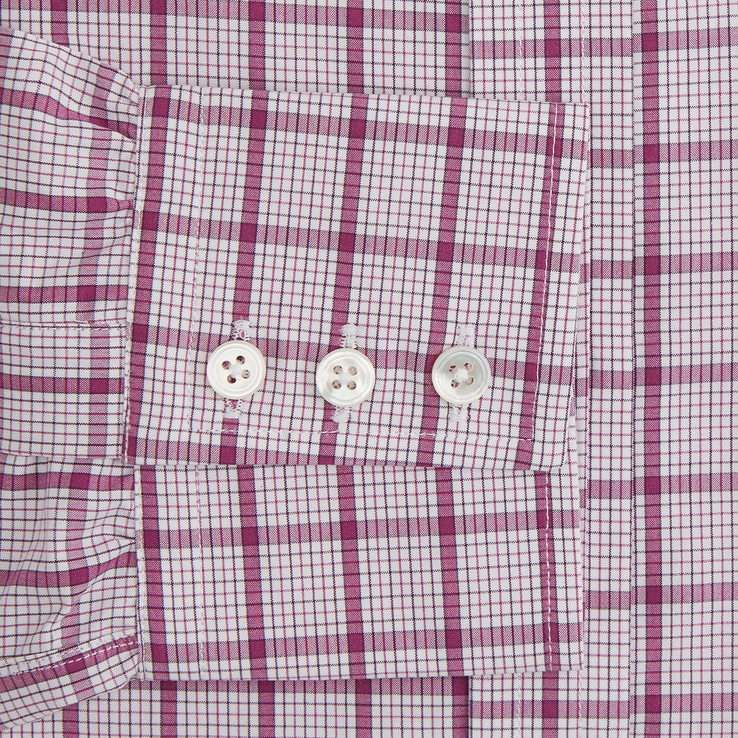 View 3 of product The Turnbull & Asser Purple Graph Overlay Check Mayfair Shirt is a long-sleeve, button-up shirt with a check pattern, classic collar, and buttoned cuffs, displayed against a plain white background.