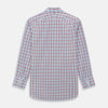 View 6 of product The Red Windowpane Check Mayfair Shirt by Turnbull & Asser is crafted from organic cotton in light blue with red and white windowpane checks, shown against a plain white background.
