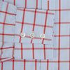 View 3 of product The Red Windowpane Check Mayfair Shirt by Turnbull & Asser is crafted from organic cotton in light blue with red and white windowpane checks, shown against a plain white background.