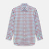 View 1 of product The Red Windowpane Check Mayfair Shirt by Turnbull & Asser is crafted from organic cotton in light blue with red and white windowpane checks, shown against a plain white background.