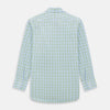 View 6 of product The Turnbull & Asser Light Green Windowpane Check Mayfair Shirt, crafted from organic cotton with a classic collar and buttoned cuffs, is displayed on a plain white background.